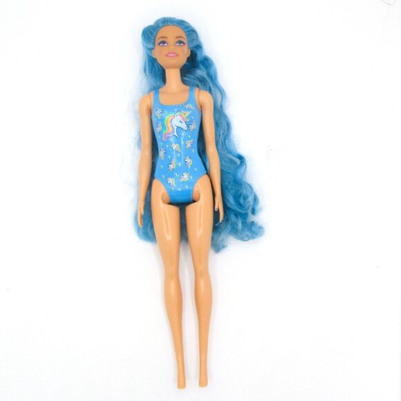 Barbie 2013 Color Change Doll Unicorn Blue Swimsuit Long Wavy Hair 12" Tall - Picture 3 of 4